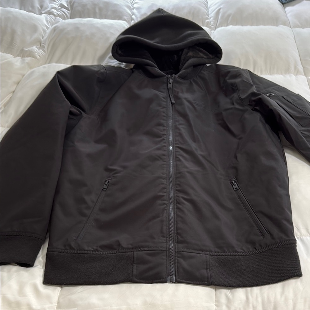 Hollister Faux Fur Lined Black Windbreaker Jacket with Hood - Great Condition!